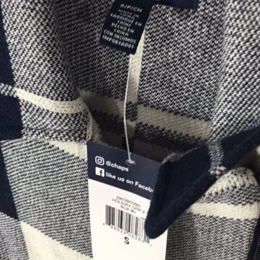 NWT Chaps Navy Plaid Asymmetric Full Zip Sweater Vest Womens Small Cotton - Picture 5 of 8